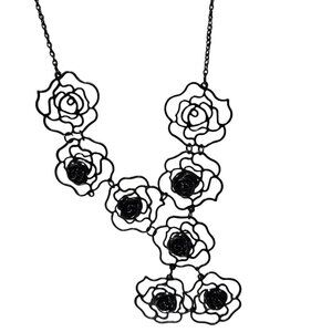 Elegant Black Rose Bib Statement Necklace Evening Formal Fashion Jewelry Women